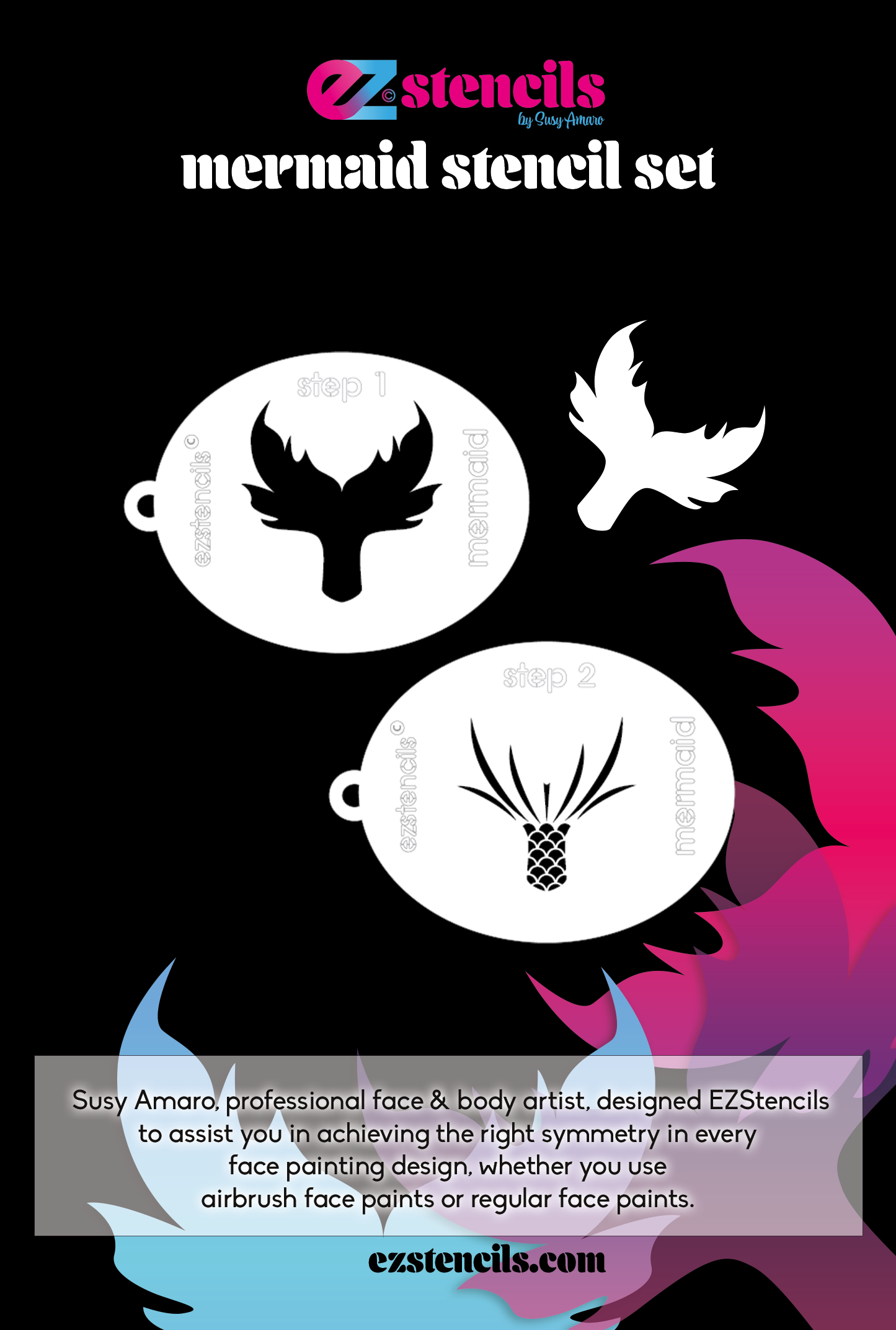 EZ Stencils - Mermaid Tail 3 Stencil Set for Face Painting and Airbrush