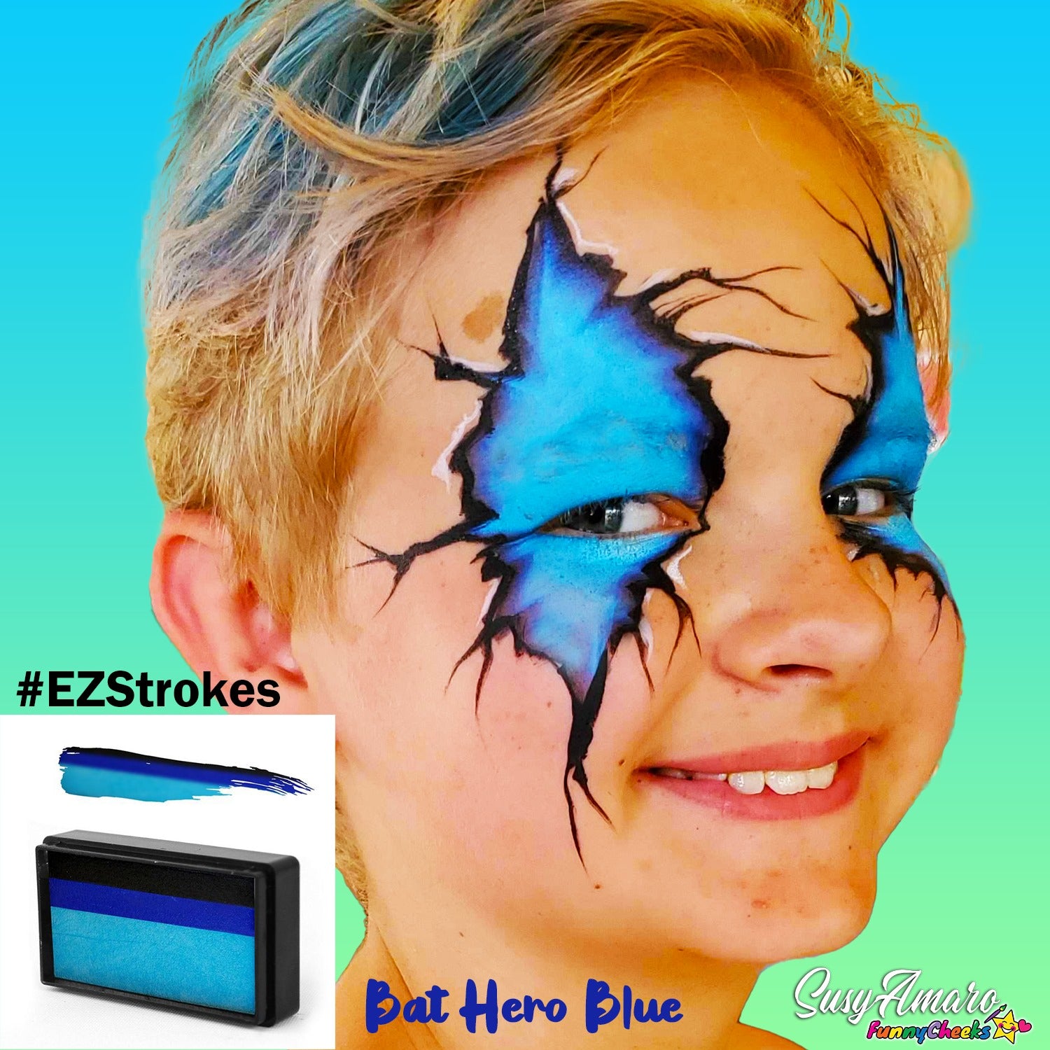 Susy Amaro's EZStrokes Collection "Bat Hero Blue" Arty Brush Cake